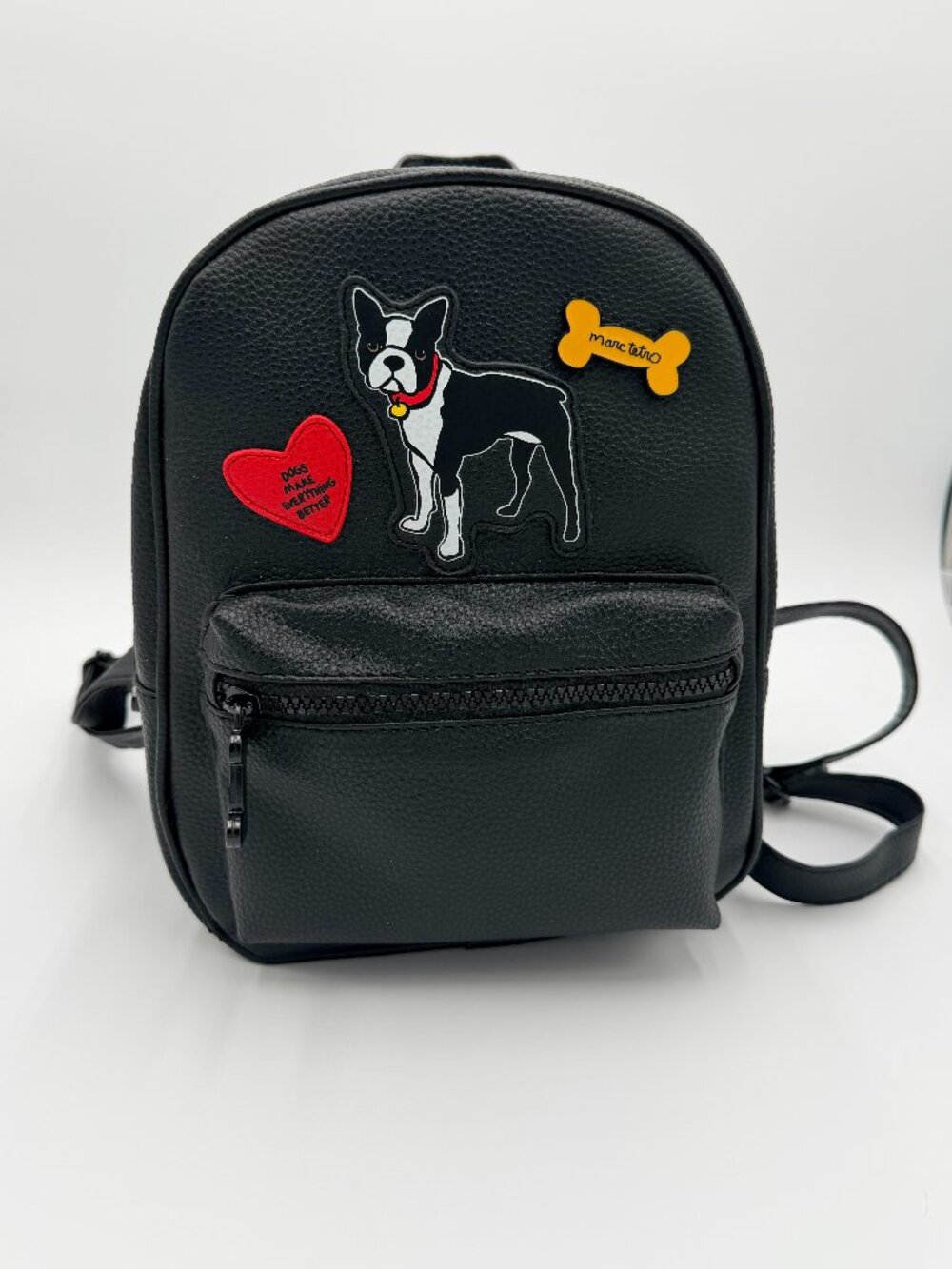 Marc Tetro Boston Terrier Mini Backpack Black Faux Leather Novelty Dog Lover Bag